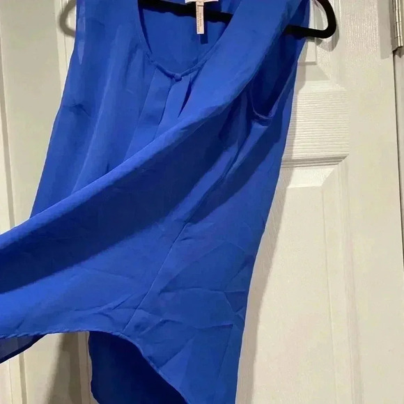 Laundry by Shelli Segal Cobalt Blue Semi Sheer Sleeveless Blouse Pleated Size M - Picture 7 of 10